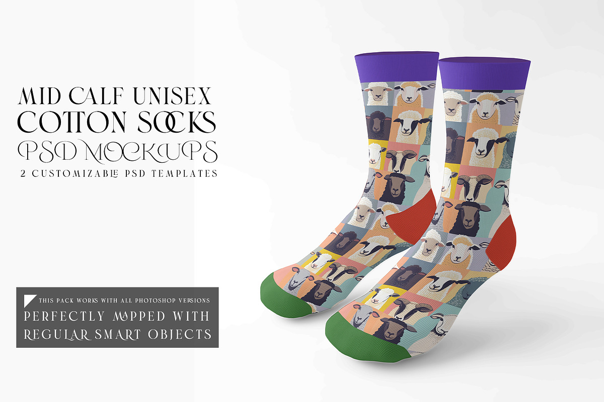 Mid Calf Unisex Socks Mockups, a Household Mockup by mock-ups (Photo 1 of 13)