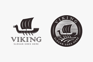 Vintage Viking Boat Ship Logo Emblem