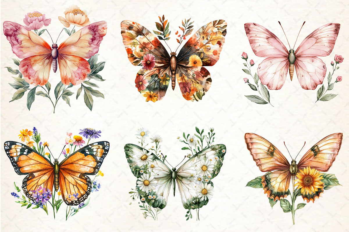 Floral Butterfly Clipart, an Illustration by Libby Wishes (Photo 2 of 7)