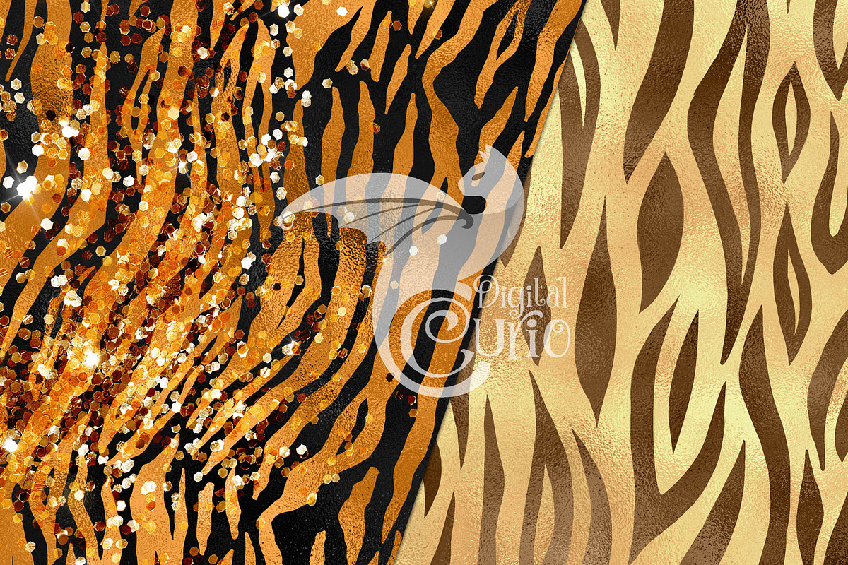 Golden Tiger Digital Paper, a Pattern Graphic by Digital Curio