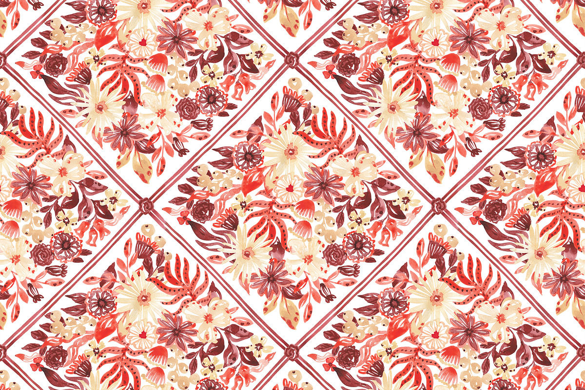 Fall Floral Grid Ornamental Pattern, a Pattern Graphic by SirenaArt (Photo 3 of 11)