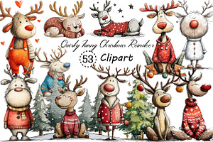 Quirky Funny Christmas Reindeer PNG, an Illustration by Creative Art