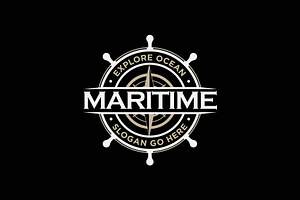 vintage steering wheel with compass, a Branding & Logo Template by funpixel