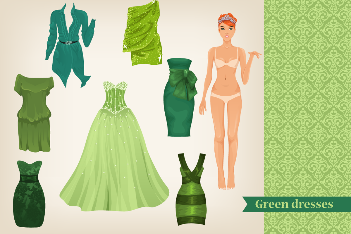 Vector set of green dresses, an Illustration by Alenarozova (Photo 1 of 2)