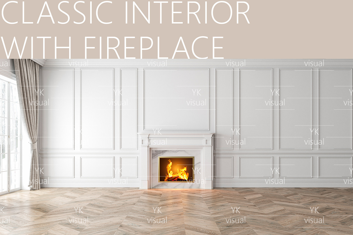 CLASSIC INTERIOR WITH FIREPLACE, a Decorative Illustration by YKvisual (Photo 1 of 2)