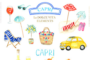 Capri Italy Watercolor Clipart Tiles