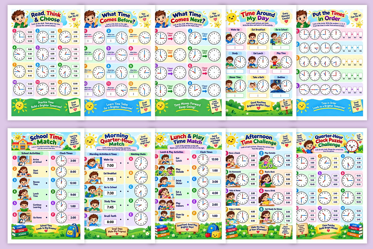 Quarter-Hour Clock Puzzles, a Stationery Template by Designmela01 (Photo 3 of 6)