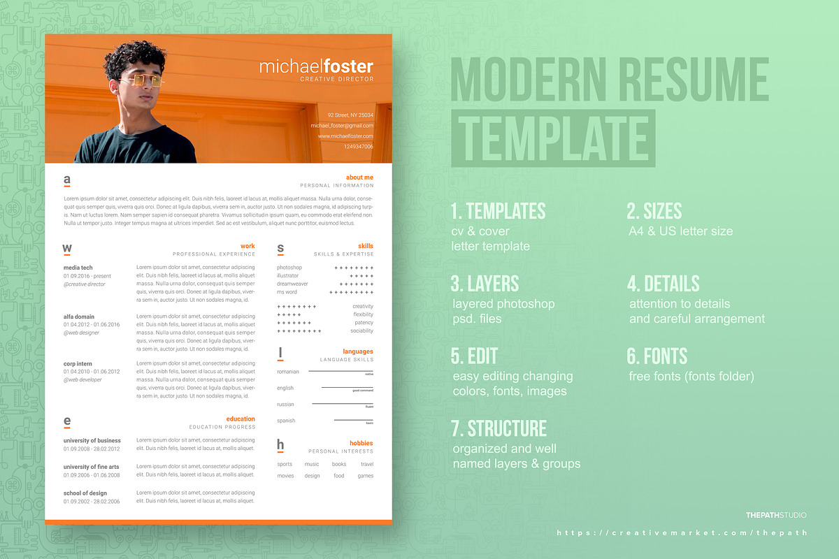 Modern Resume / CV Template, a Resume Template by The Path (Photo 2 of 5)