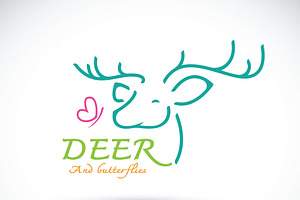 Vector Of Deer And Butterfly Design.