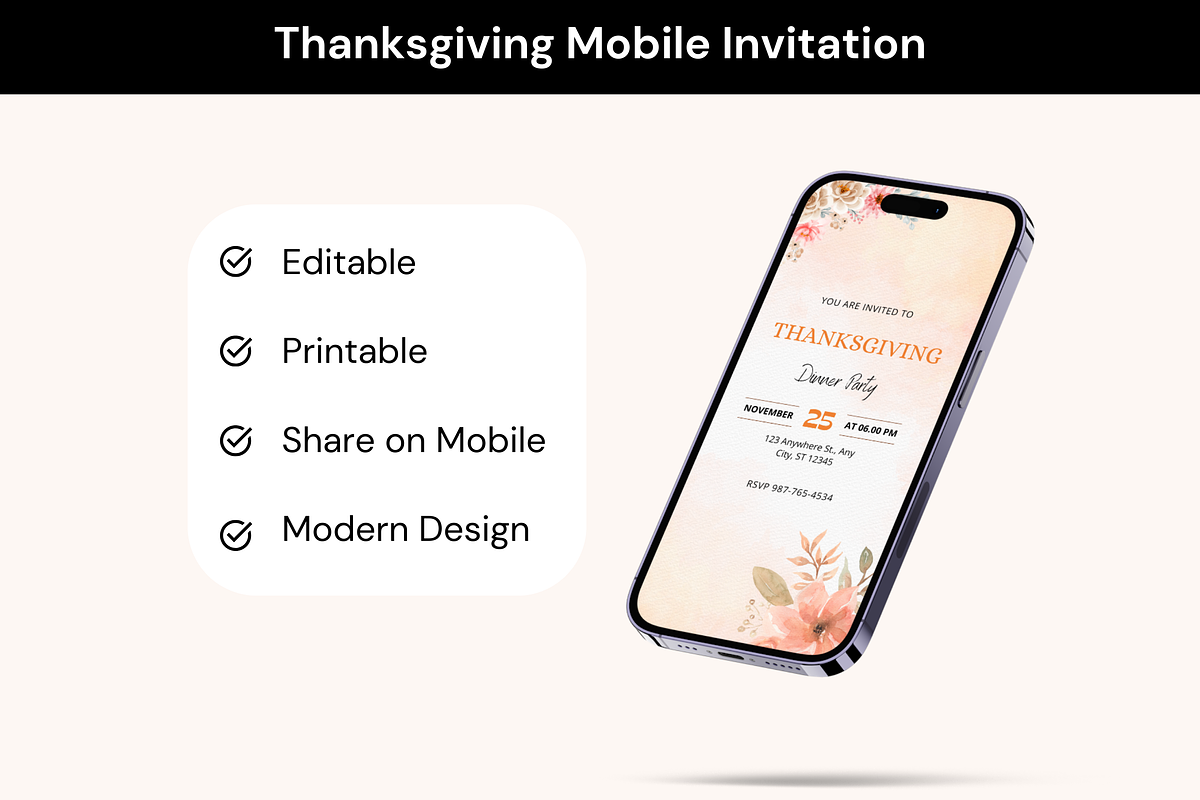Thanksgiving Mobile Invitation, an Invitation Template by Adored Templates (Photo 1 of 11)