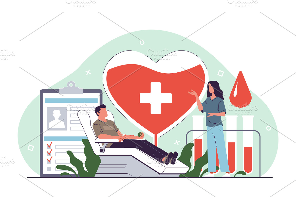 Guy donates blood. Man at, an Object Illustration by YummyBuum
