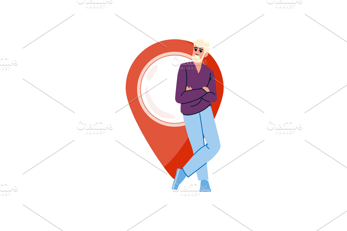 Senior man leaning on gps pointer, a Person Illustration by pikepicture