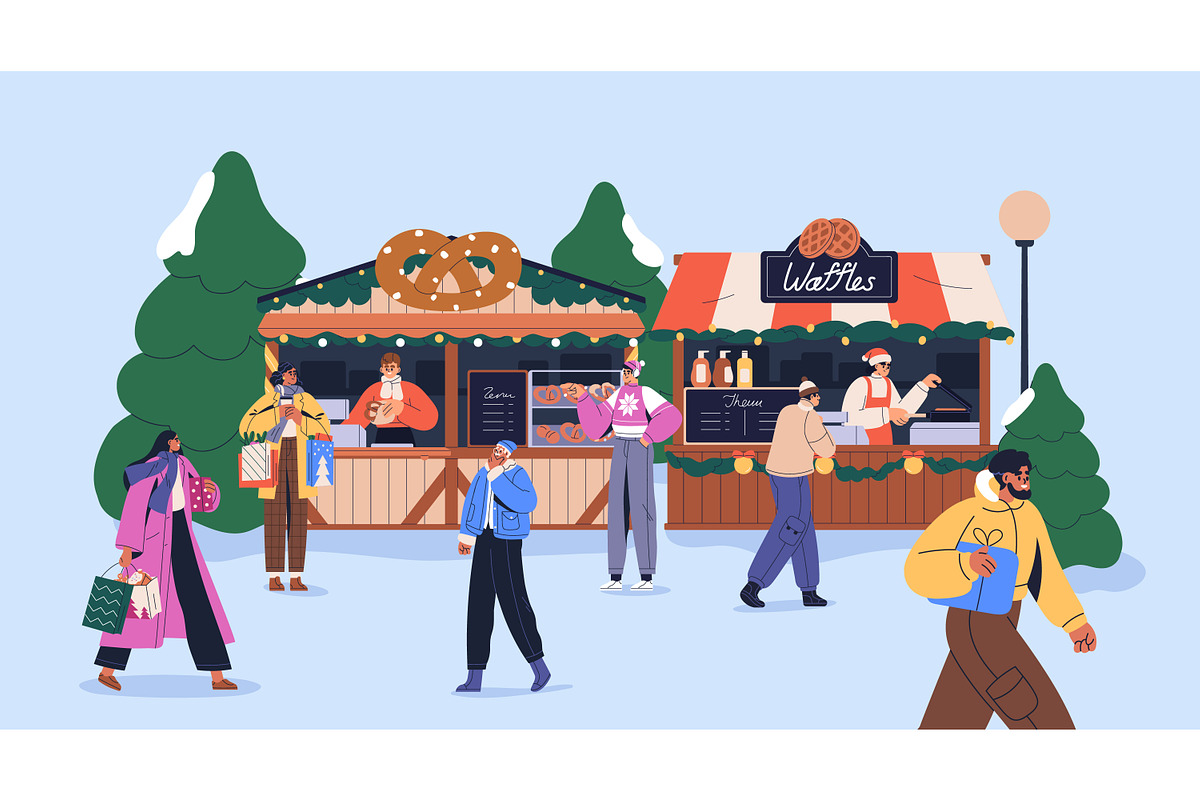 People at Christmas market, fair set, a Seasonal Illustration by Good Studio (Photo 2 of 8)
