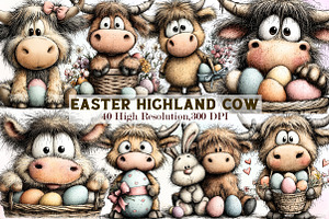Whimsical Easter Highland Cow Clipar, an Illustration by Sublimation Artist