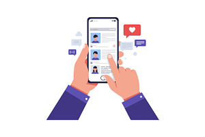 Hands holding a smartphone displayin, an Illustration by designvectx