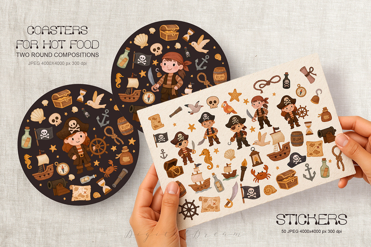 Pirate Party Clipart Set, a Wallpaper Graphic by DigitalDream (Photo 6 of 9)