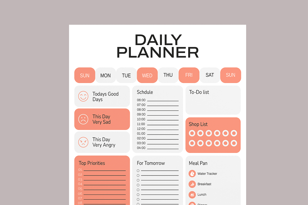 Daily Planner Template, a Stationery Template by MightyDesign (Photo 4 of 8)