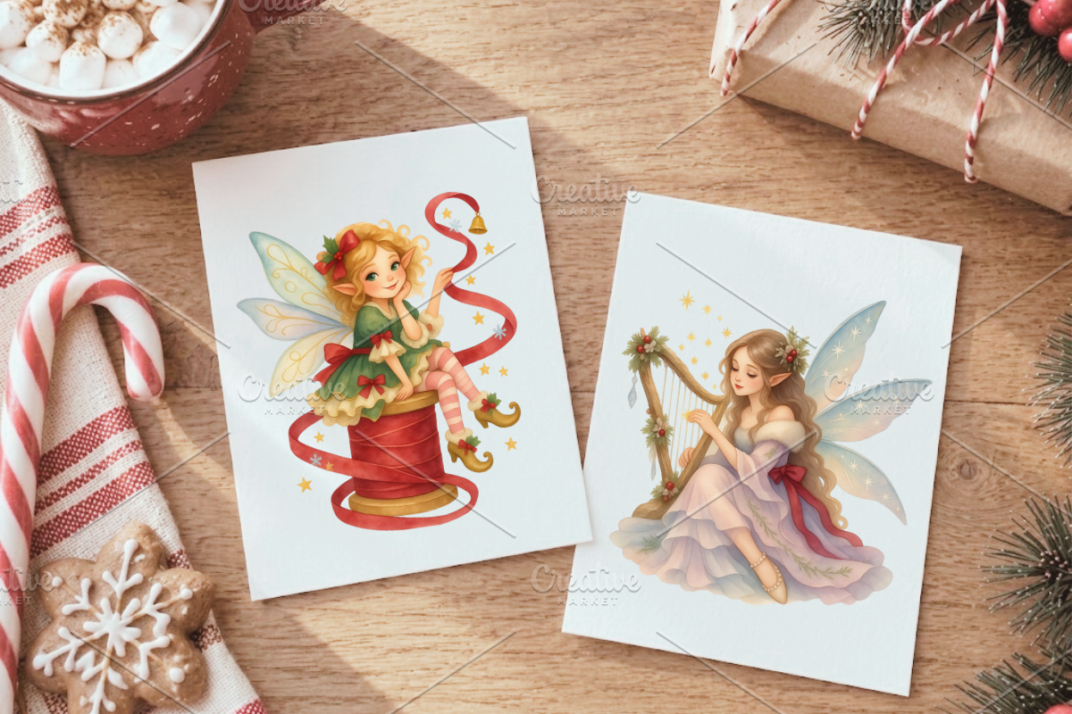 Watercolor Christmas Fairy Cliparts, a Seasonal Illustration by Ink Gallery (Photo 7 of 9)