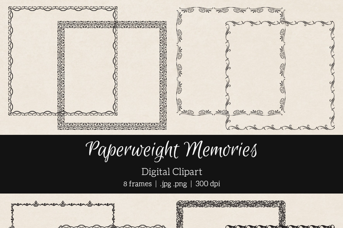 8 Square Swirly Frames - Clipart