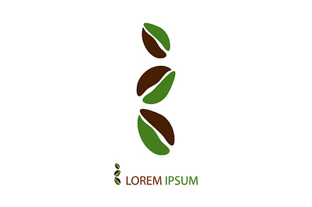 Three green and brown coffee beans as logo