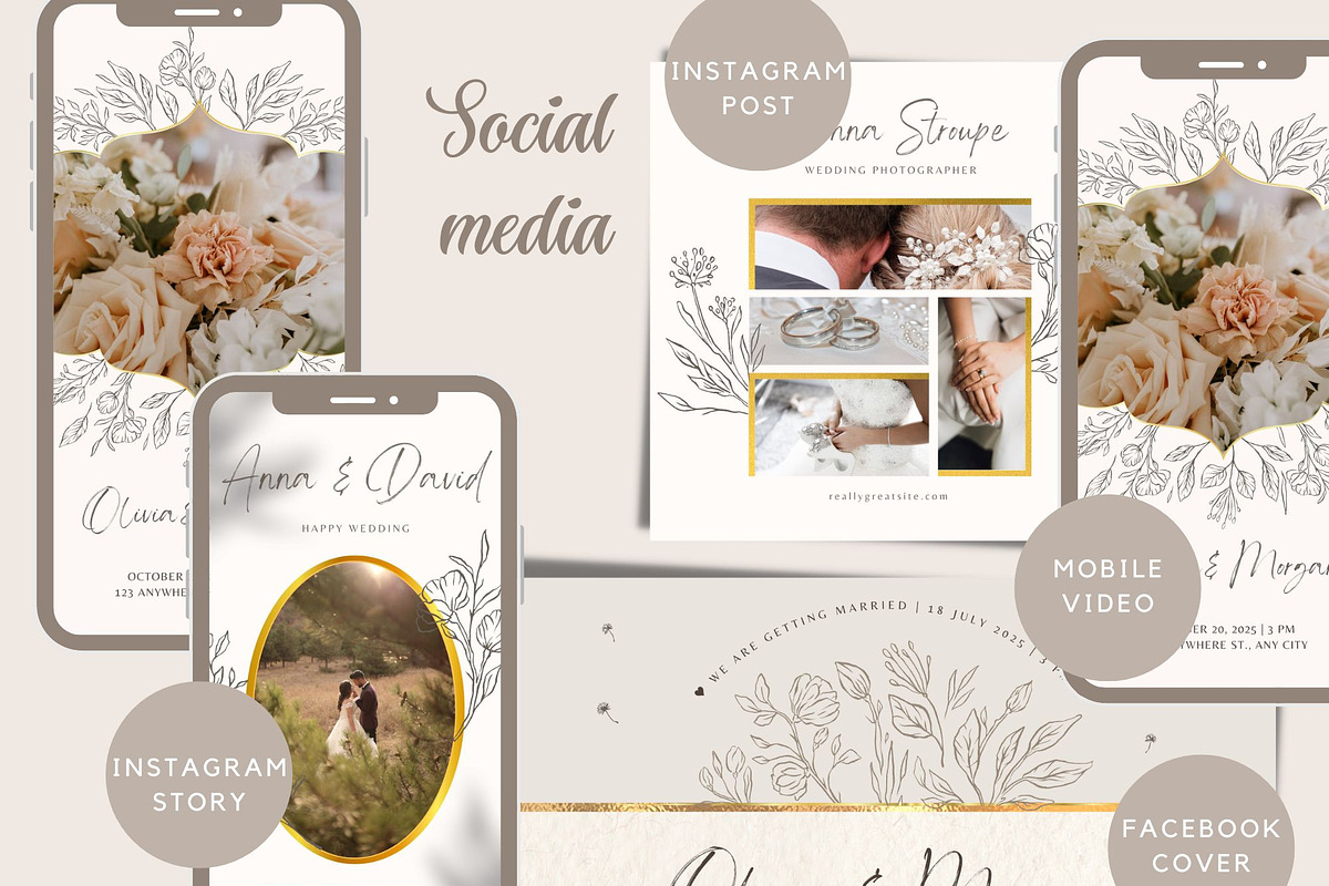 Wedding Template Bundle Canva PRO, a Social Media Template by Red Ink (Photo 4 of 7)