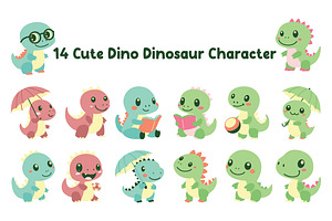 14 Cute Dino Dinosaur Character, an Animal Illustration by jongcreative