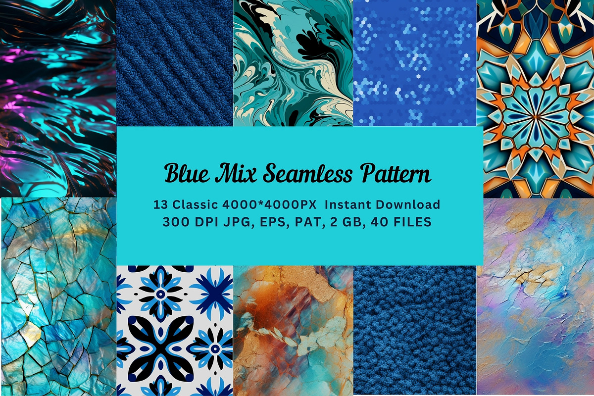 13 blue mix seamless pattern, a Pattern Graphic by ARTOZEN DIGITAL (Photo 1 of 14)