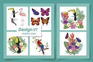 Six Designs Of Animals With Flowers