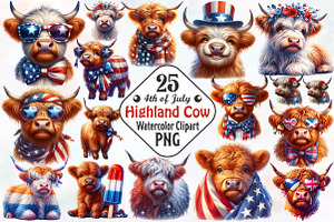 4th July Highland Cow Sublimation PN, a Seasonal Illustration by RobertsArt