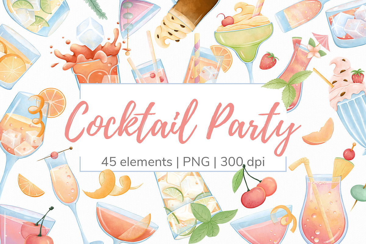 Cocktail party digital clipart, a Food Illustration by Mespilia (Photo 1 of 3)