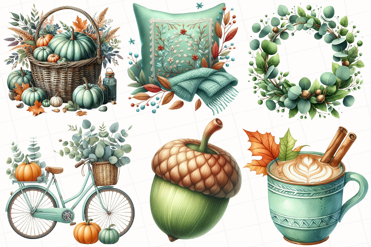 Mint Fresh Green Autumn Clipart, an Illustration by OK Design (Photo 5 of 5)