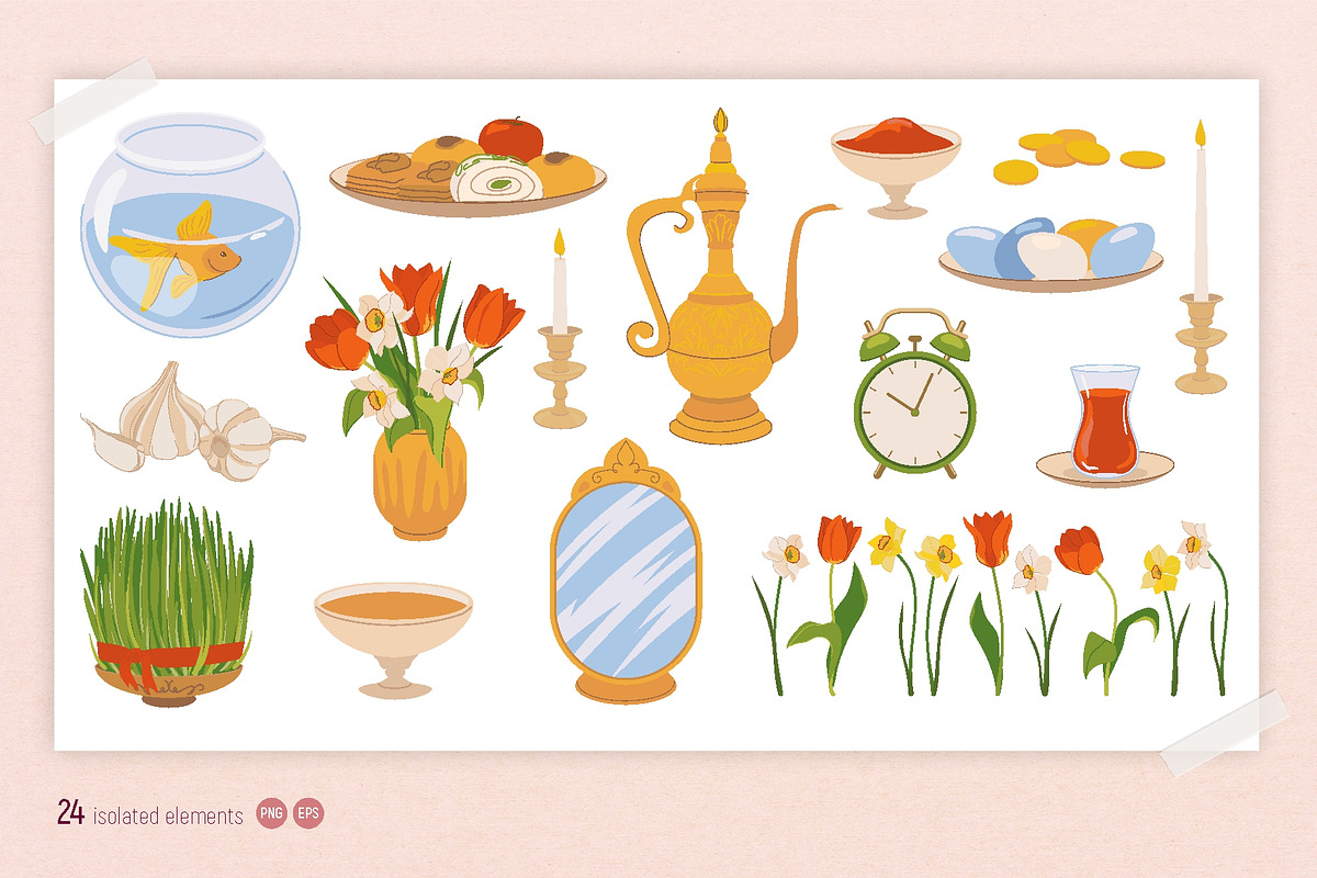 Happy Nowruz Day. Vector set, a Seasonal Illustration by Tata Pilip (Photo 2 of 14)