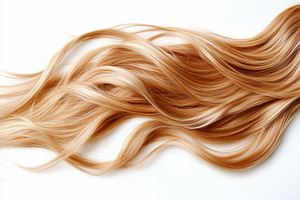 Curly blonde hair cascading graceful, a Photo by Pavel_design