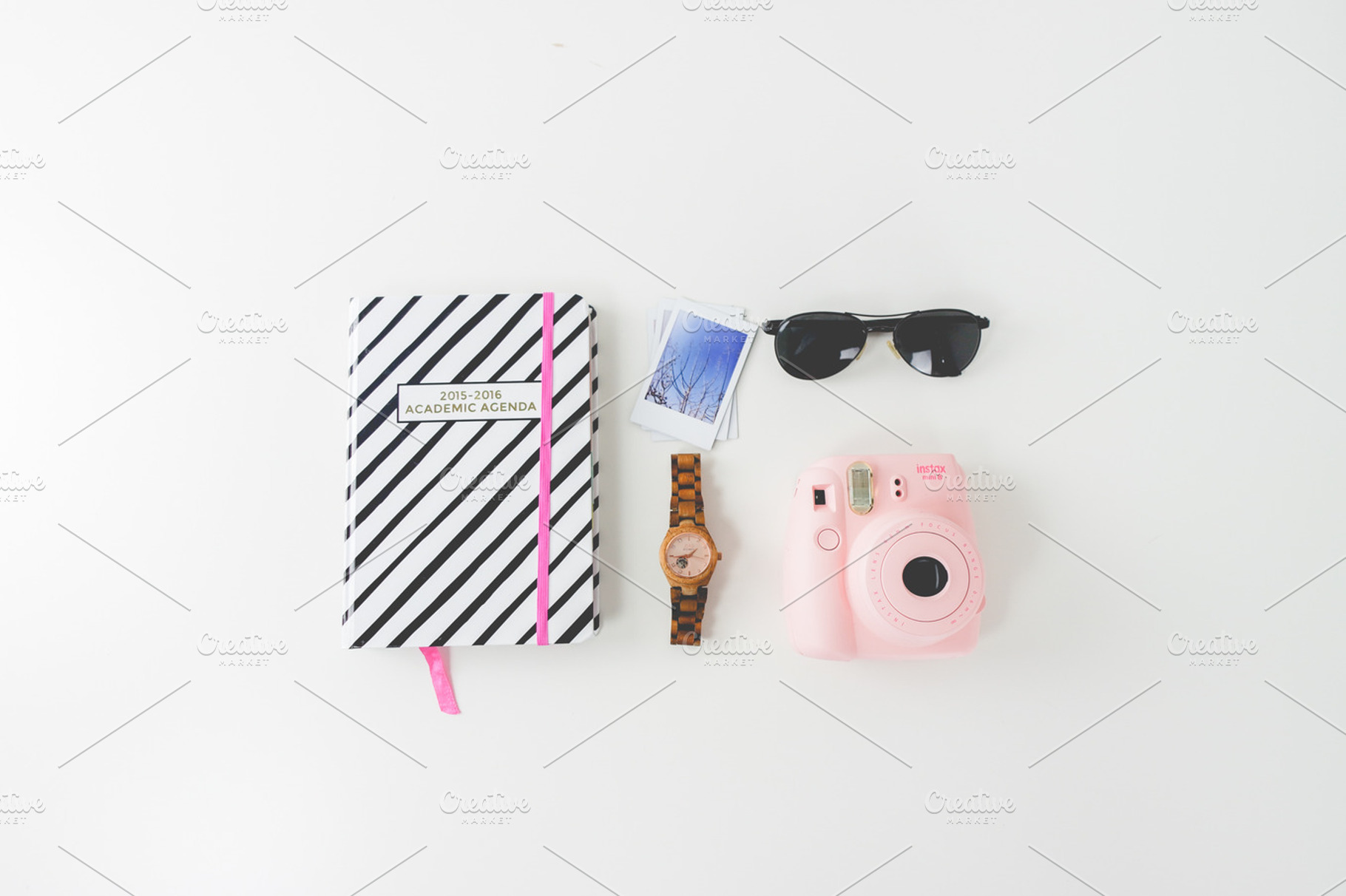 Flatlay sunglasses agenda instax containing hero header, hero image, and, a Beauty & Fashion Photo by very simple photos