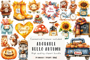Adorable Hello Autumn Clipart, an Illustration by CreationArt