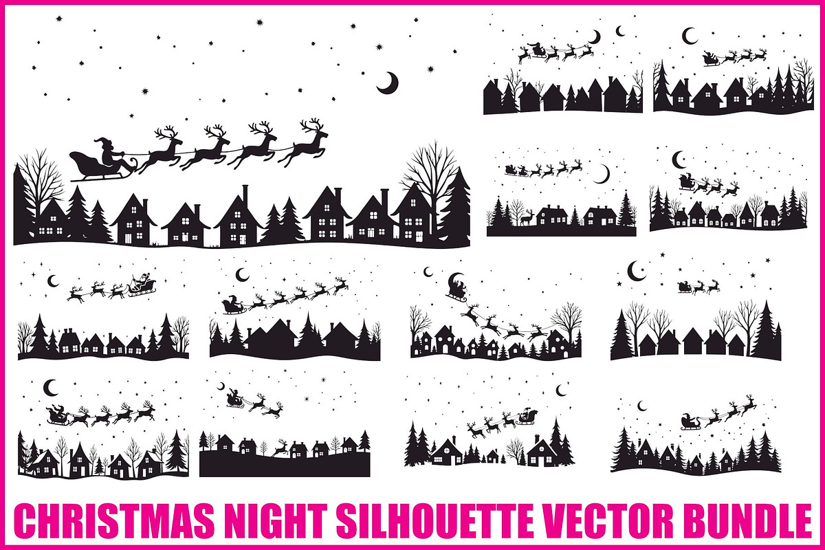Holiday Village Silhouette Pack, an Illustration by hafijul (Photo 1 of 21)