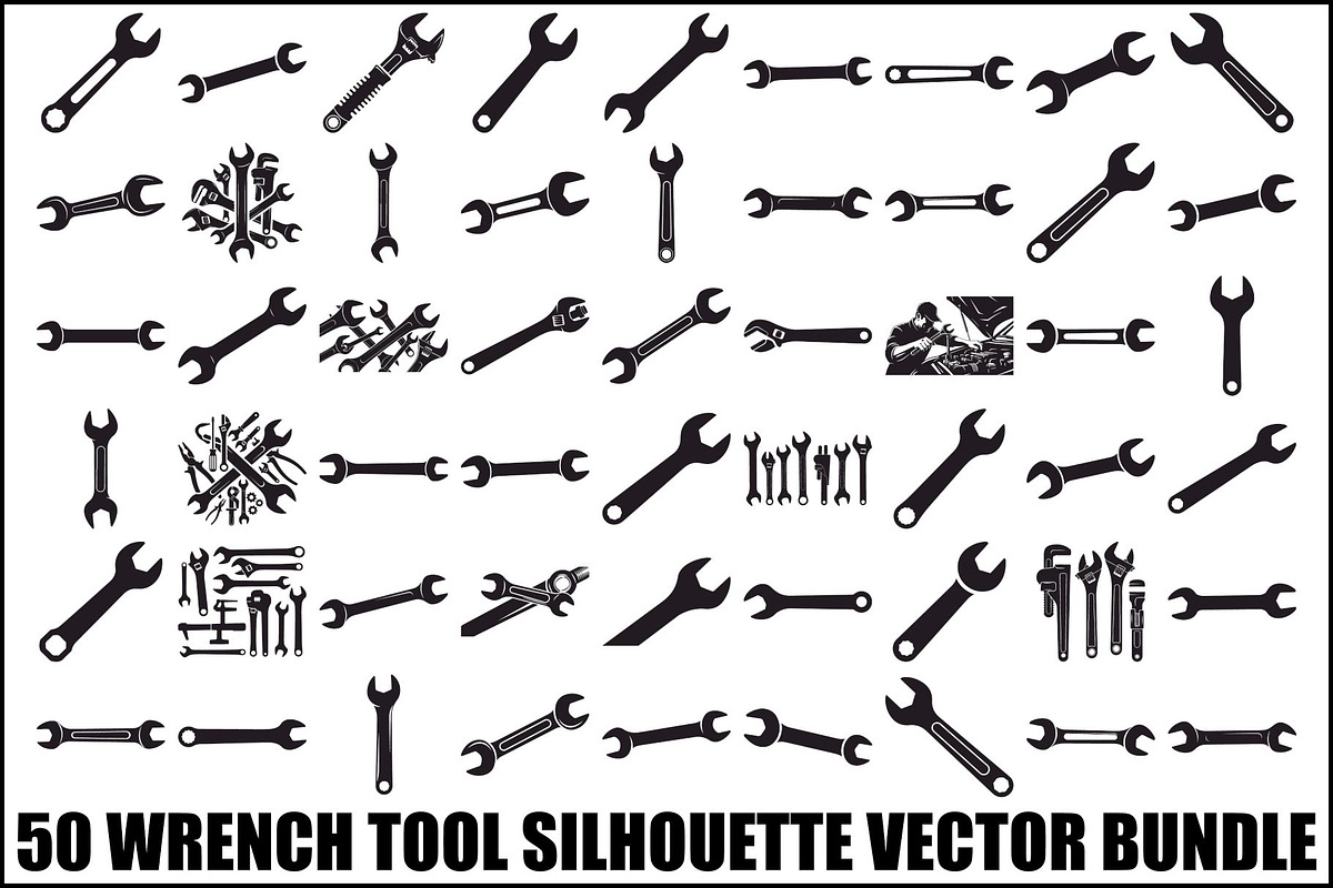 Wrench Tool Silhouette Vector Bundle, an Illustration by Amazin_art (Photo 1 of 48)