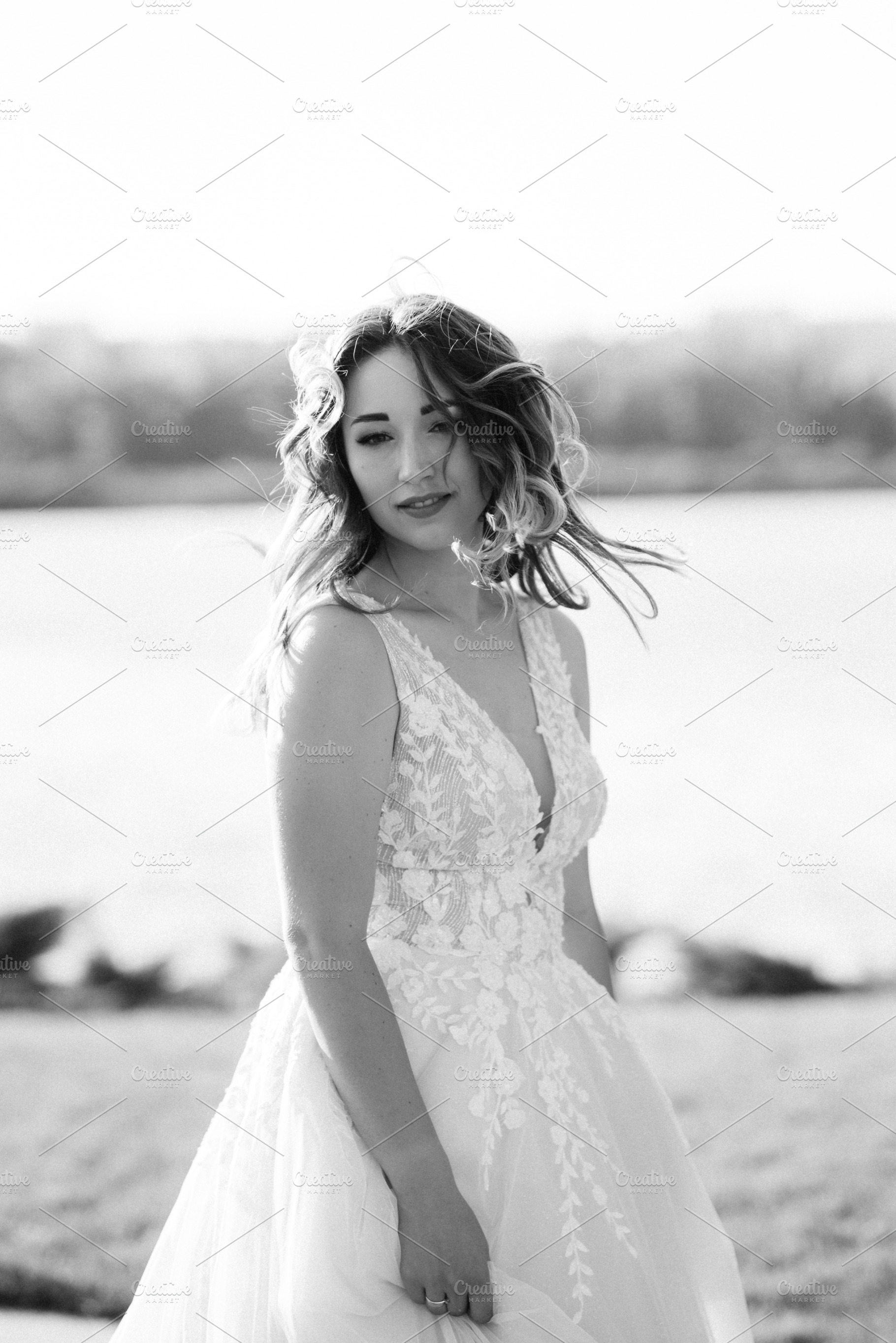 bride against the background of a yellow sunset, a Person Photo by Weddings, People, Travel