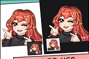 Red Long Hair Chibi Twitch Emotes, an Illustration by Custom Fonts & Patterns (Thumbnail 5 of 9)