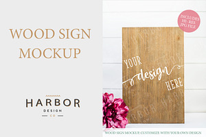 Wood Sign Mockup - Pink Floral