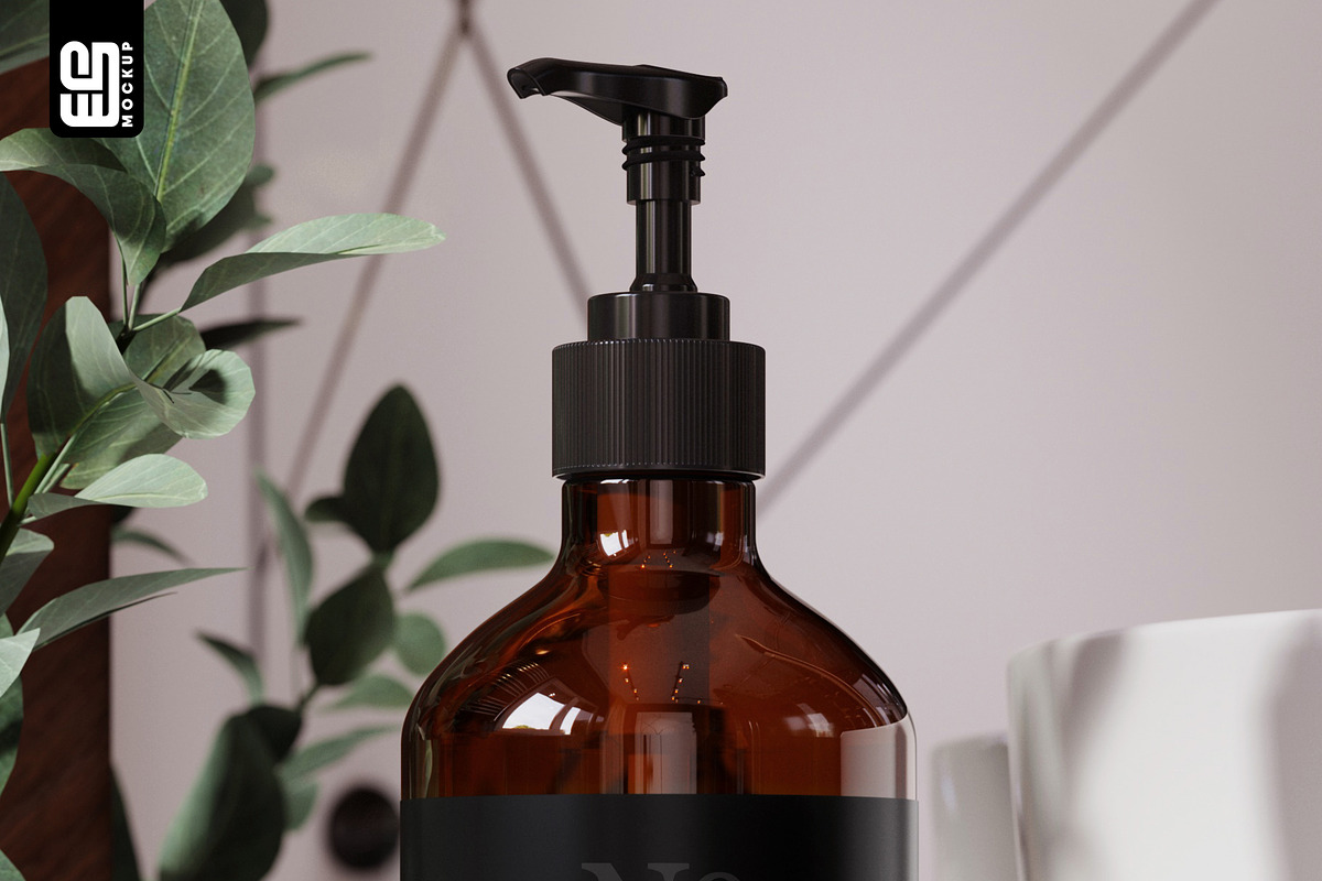 Amber Glass Pump Bottle Mockup, a Household Mockup by SD Mockup (Photo 4 of 4)