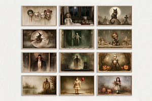 Rustic Halloween Frame Tv Art Set