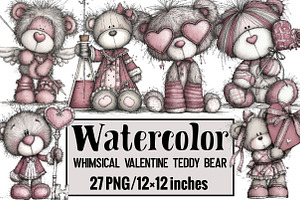Whimsical Valentine Teddy Bear Clipa, an Illustration by Design Market