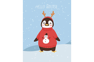 Cute Christmas Penguin Cartoon