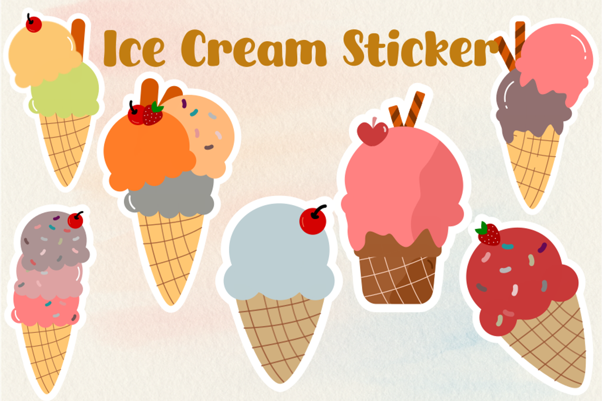 Ice Cream Sticker, illustration, an Object Graphic by craftNugraha