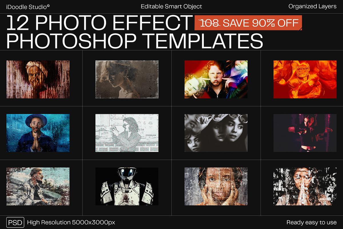 12 Photo Effect Templates, a Layer Style Add-On by iDoodle Studio (Photo 1 of 6)