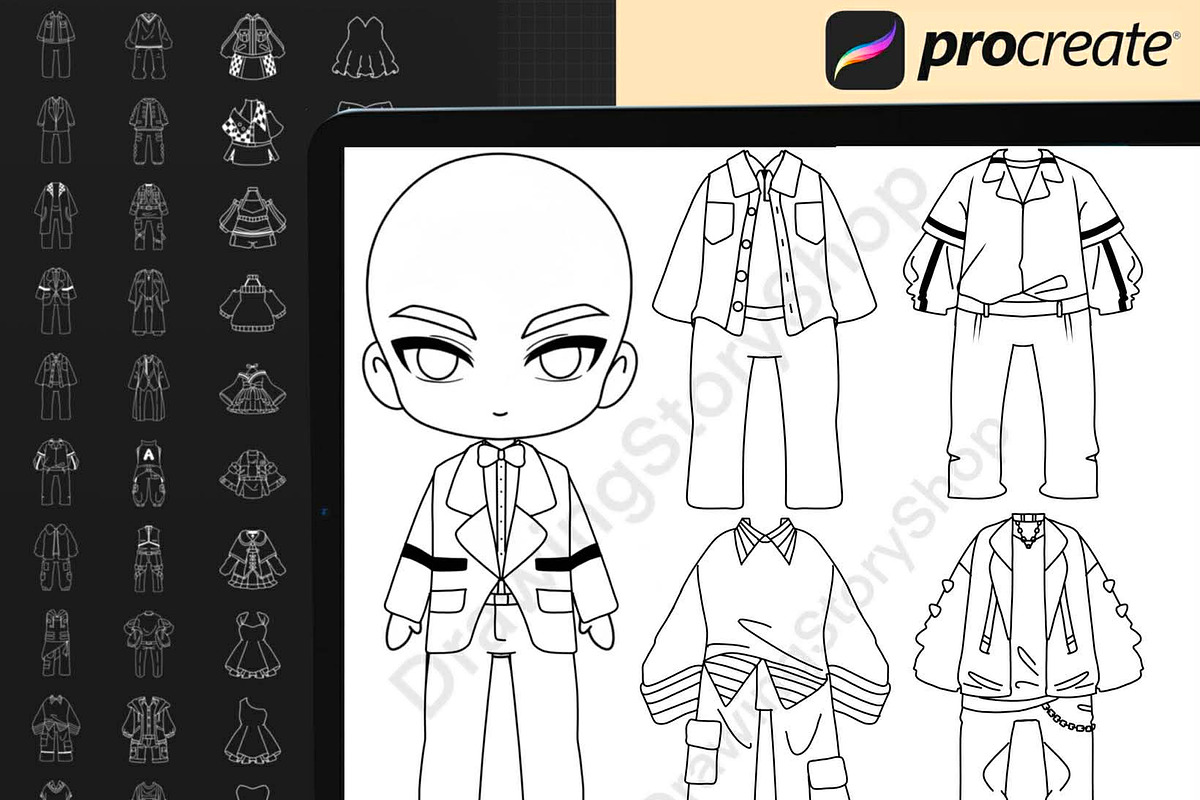 100 Procreate Chibi Clothes Stamp, a Brush Add-On by DrawingStoryShop (Photo 2 of 5)