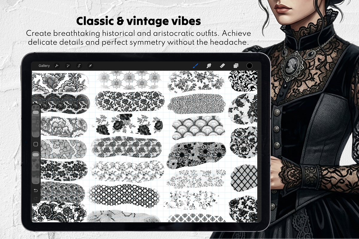 145 Lace & Mesh Procreate Brushes, a Brush Add-On by Selentaori Studio (Photo 8 of 10)
