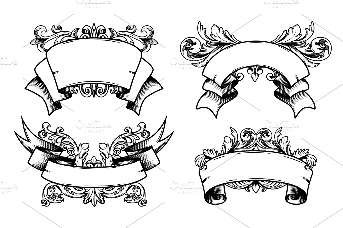 Vintage ribbon banner scroll with, an Object Illustration by art PVP - market