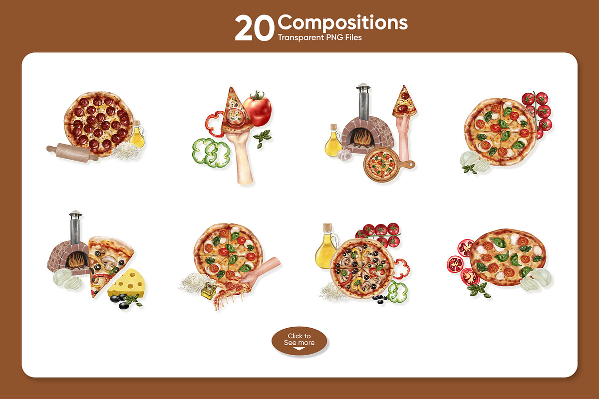 Pizza Time – Watercolor Food, a Food Illustration by CreativeValuation (Photo 3 of 11)
